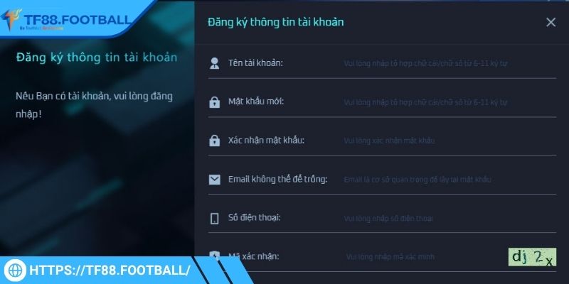 Cung cấp đầy đủ thông tin khi tạo tài khoản