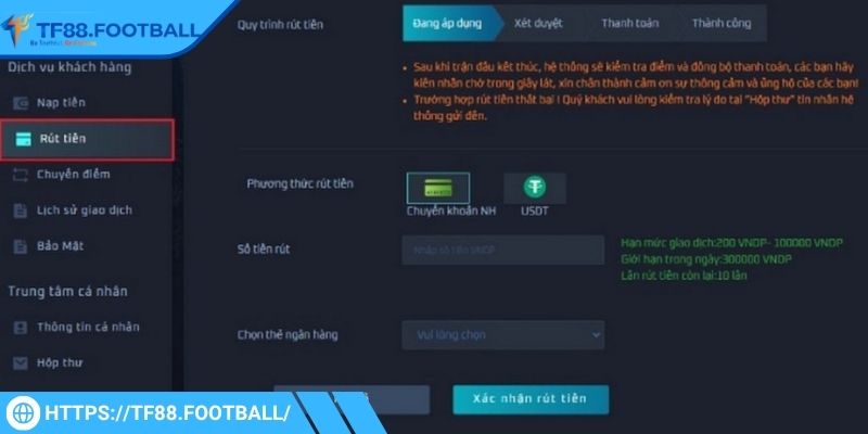 Tiến hành nạp rút tiền bằng tiền ảo