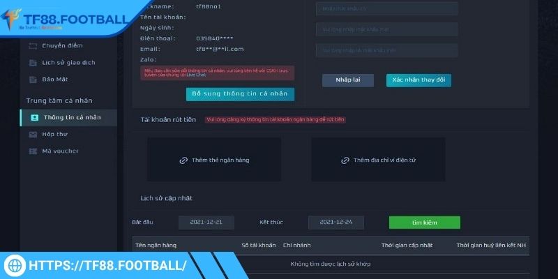 Chi tiết về các điều kiện để thực hiện nạp rút tiền TF88